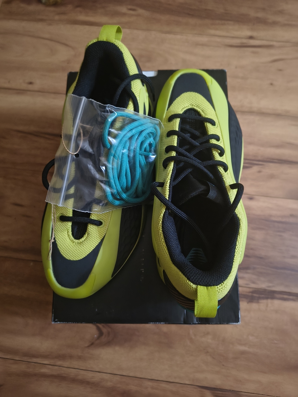 adidas Anthony Edwards 1 Low Kids Neon Yellow and Black Lace-Up Sneakers